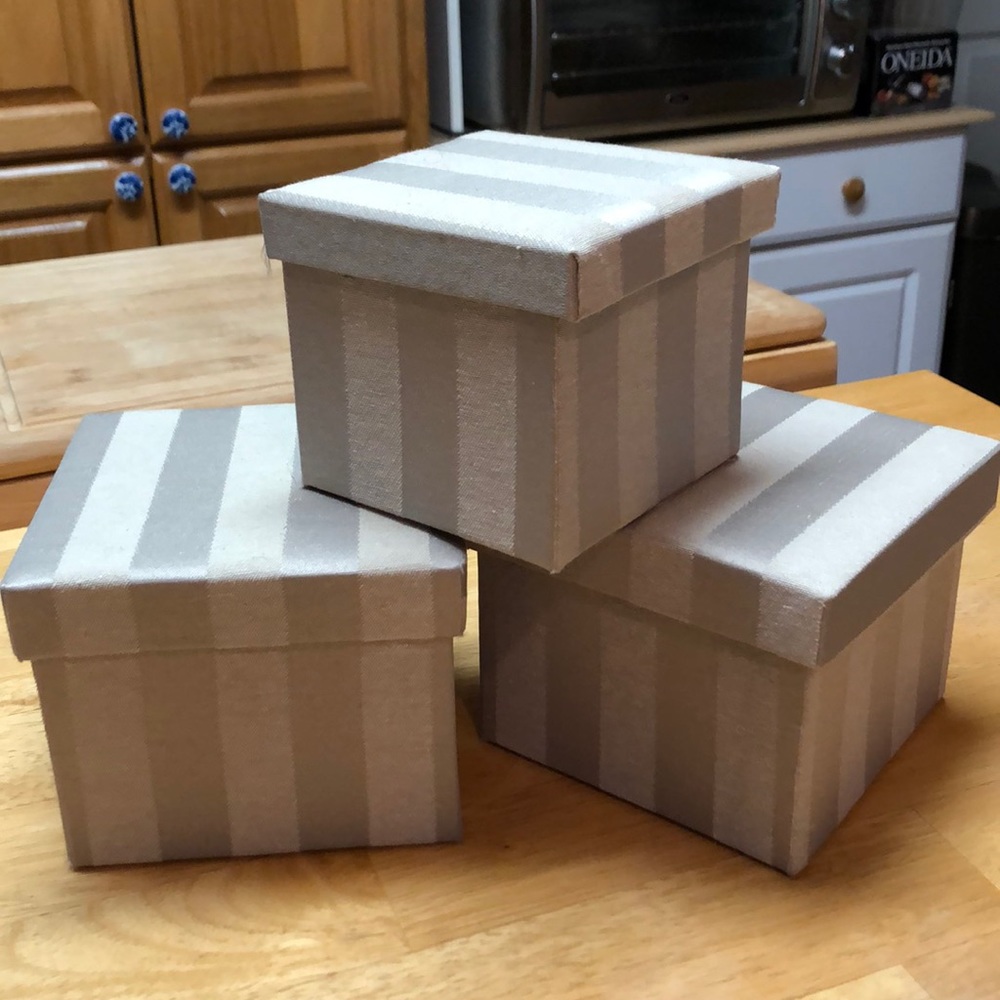 Striped Gray Storage Or Gift Boxes X2